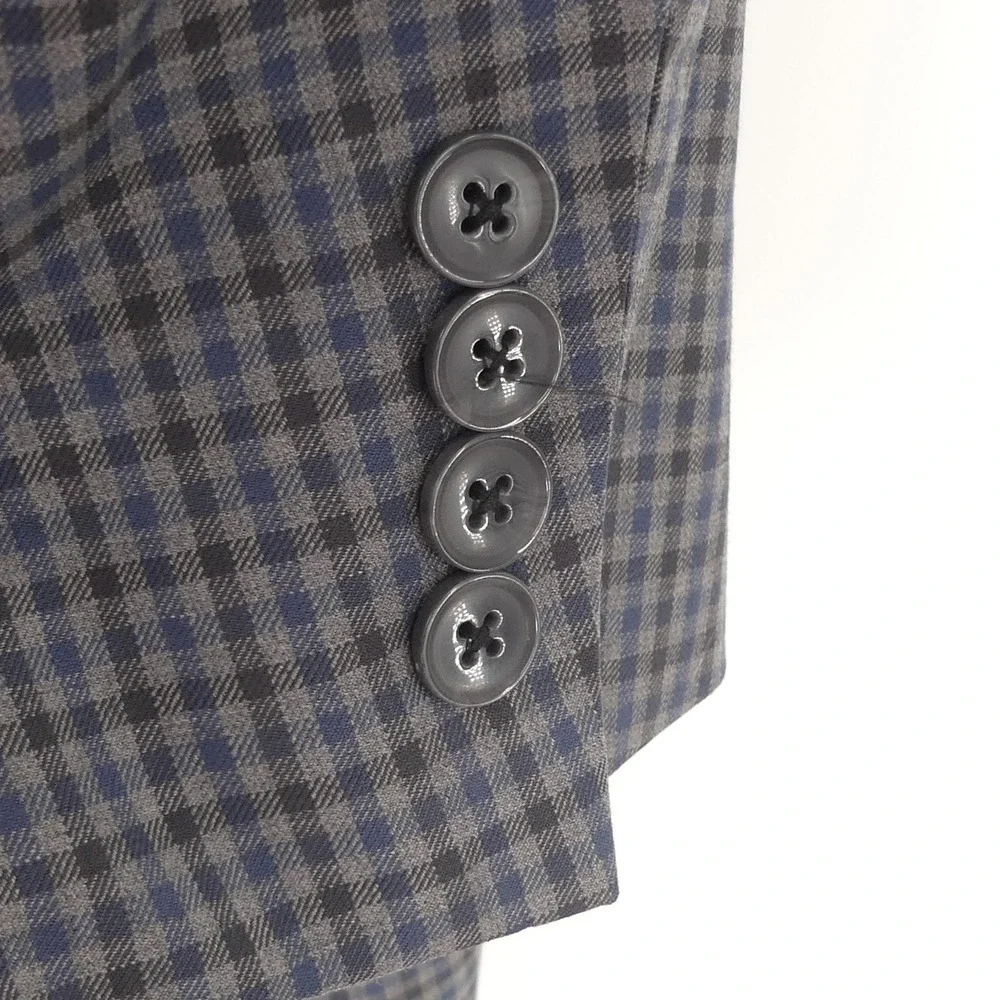 Peter Millar‎ 2-Button Wool Sport Coat Gray Blue Check Actual 44L Tagged 46L